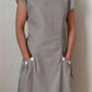 Solid Color Pocket Button Dress