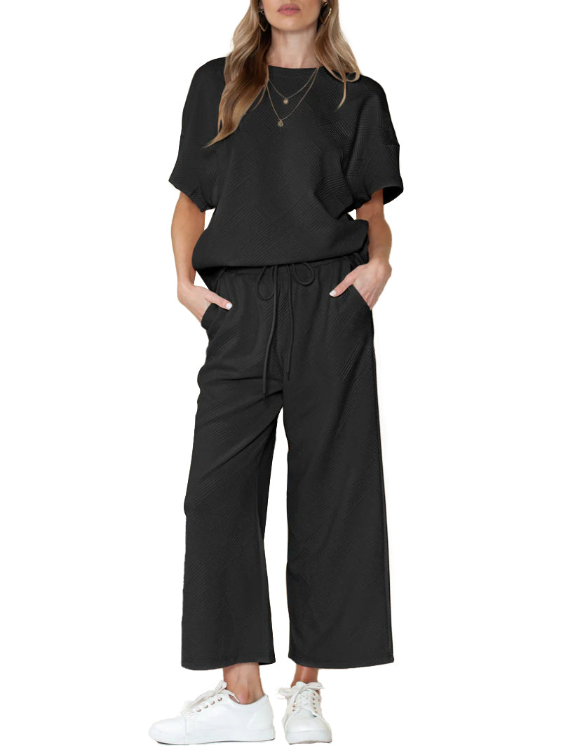 🔥HOT SALE🔥WOMEN'S TEXTURED LOOSE FIT T SHIRT SET