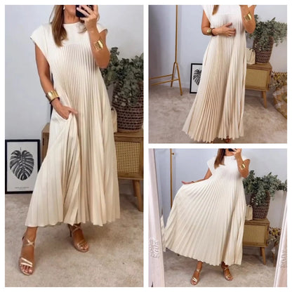 🔥Hot Sales👗Sleeveless Pleated Simple Solid Color Dress