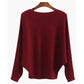 Women's Boat Neck Bat Sleeve Knitted Sweater