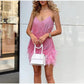 🔥Last Day Promotion 47% OFF💝Women's Feather Fringe Sequin Spaghetti Strap Dress