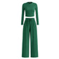 Woman's 2-Piece Ribbed Knit Long Sleeve Crop Top Wide Leg Pants Matching Lounge Set Loungewear