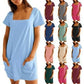 💕Last Day Promotion 48% OFF👗Women's Casual Square Neck Pocket Short Sleeve Dress with Pockets