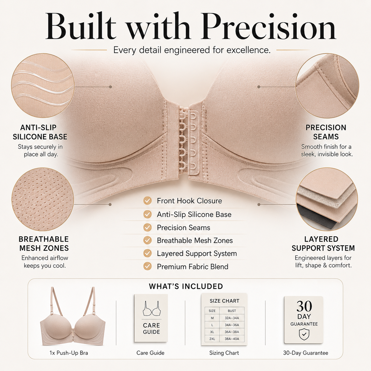 Invisible Strap Front Buckle Push Up Bra