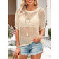 🎁2026 New Hot Sale- Womens Summer Scoop Neck Short Sleeve Sweater Casual Crochet Hollow Out Knit Tops Pullover Shirts Beach Coverup