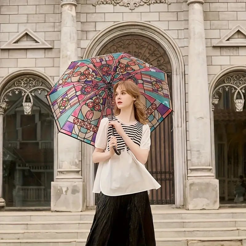 🔥Hot Sale 💦 -Vintage Stained Glass Automatic Umbrella