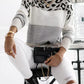 Women's Color Block Leopard Pattern Round Neck Sweater
