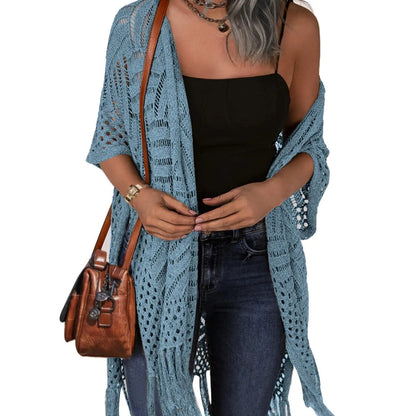 🥳2026 HOT SALE🥳💞50K+ SOLD!🌸☀️ 50% OFF – Just £16.99! Oversized Knit Cardigan – Lightweight crochet tassel kimono for spring & summer. Breathable viscose‑nylon blend – no itch, no cling – layer over anything! 🧶✨