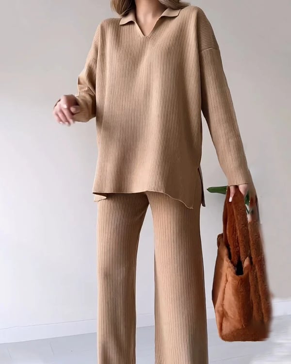 🔥Hot Sale 49% OFF🎁V-Neck Casual Slit Knitted Two-Piece Set