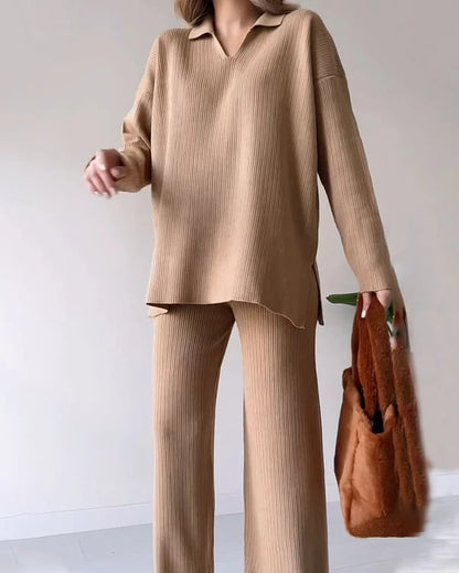 🔥Hot Sale 49% OFF🎁V-Neck Casual Slit Knitted Two-Piece Set
