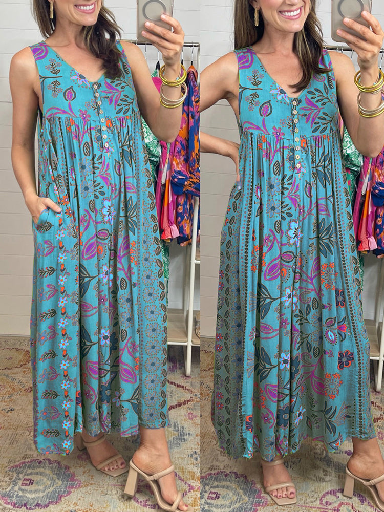 💃✨ Vintage Printed Loose Sleeveless Jumpsuit