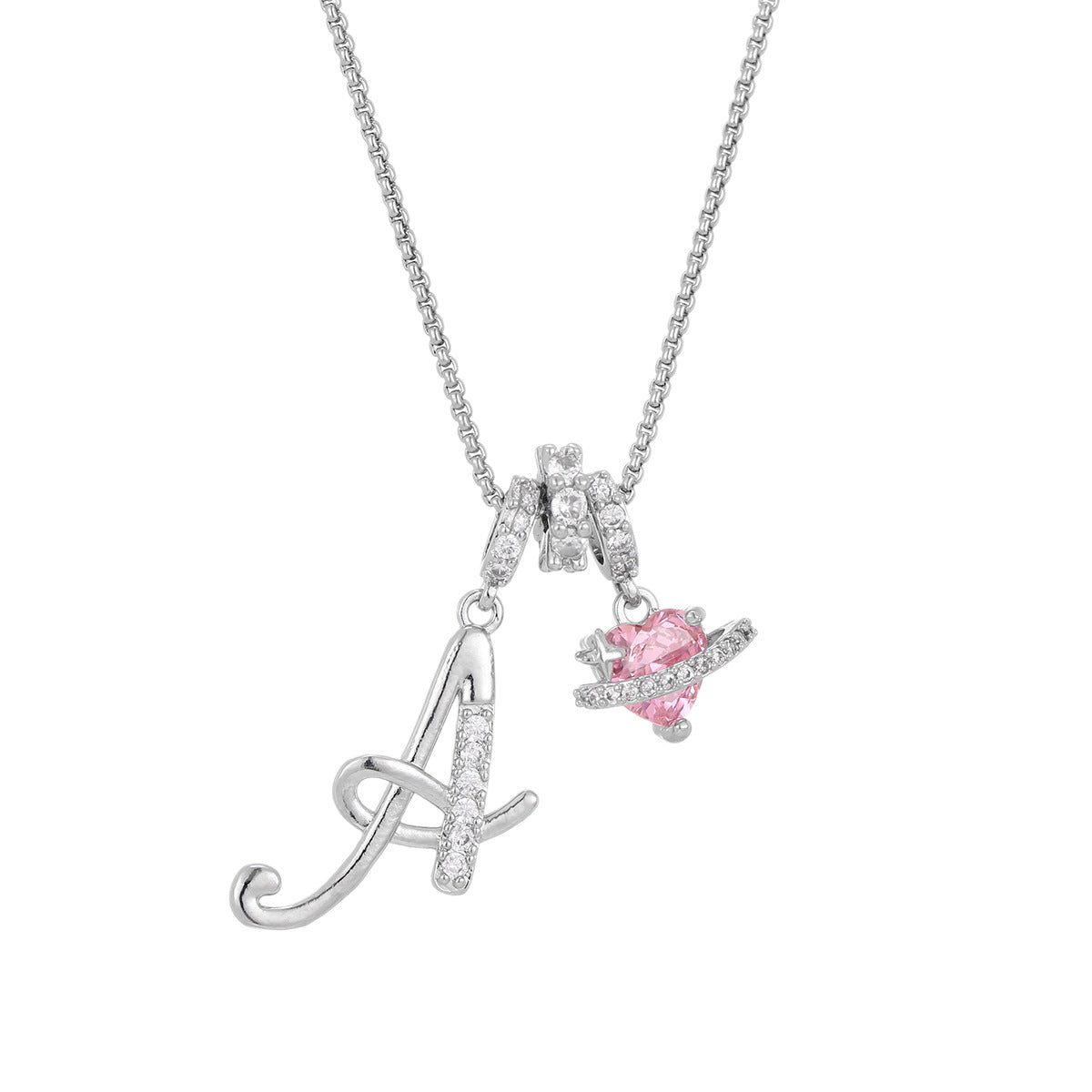 💖Initial Letter Necklace with Pink Heart Charm✨