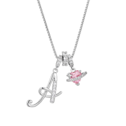 💖Initial Letter Necklace with Pink Heart Charm✨
