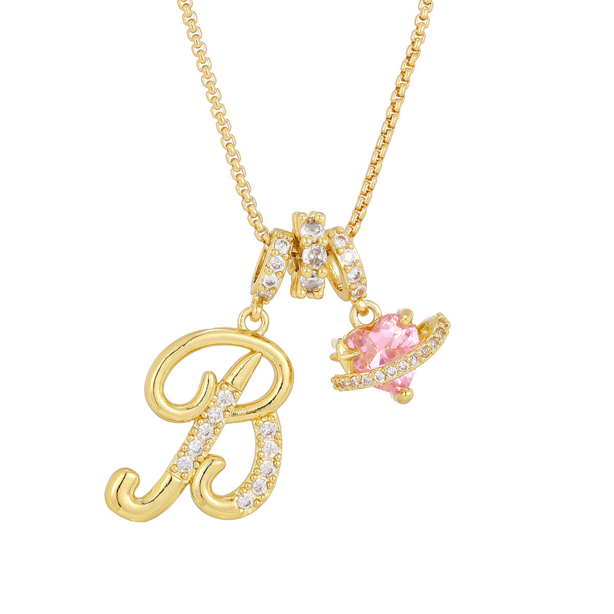💖Initial Letter Necklace with Pink Heart Charm✨
