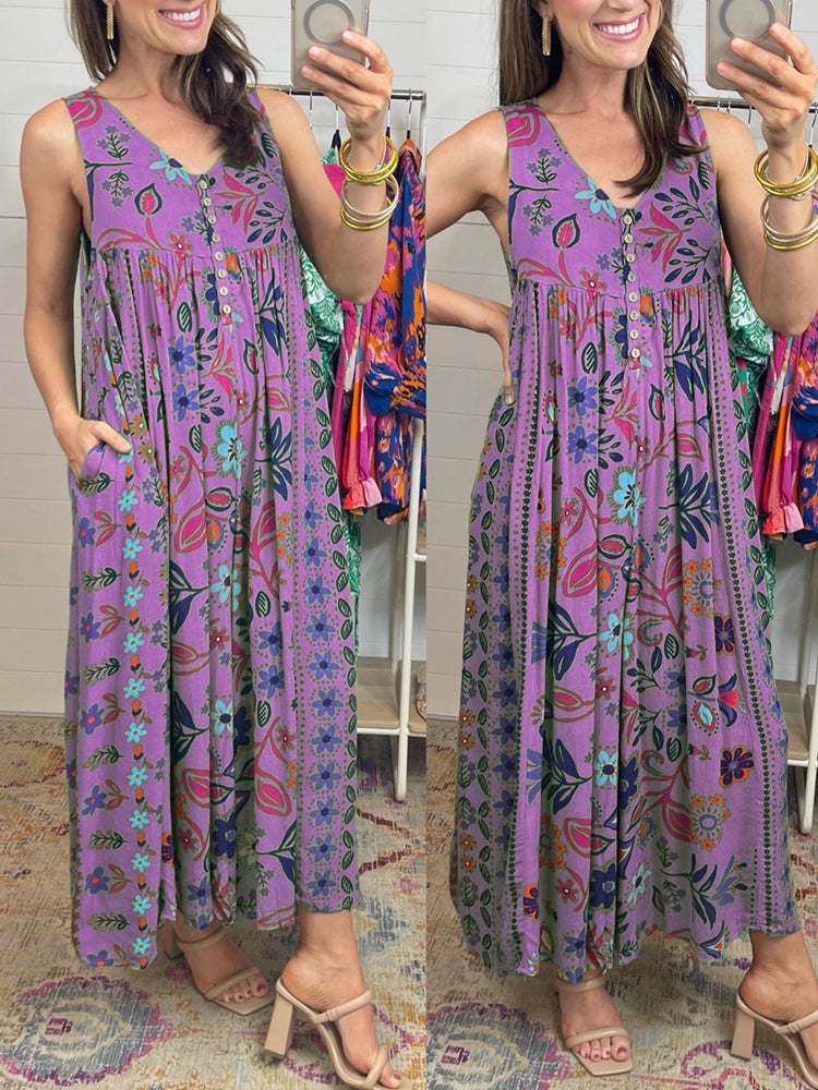 💃✨ Vintage Printed Loose Sleeveless Jumpsuit