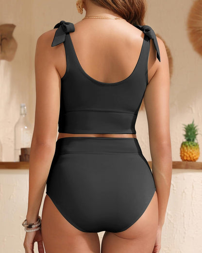 💥Last Day Special Sale 49% OFF🩱Double Tie Shoulder High Waist Tummy Control Bikini Set