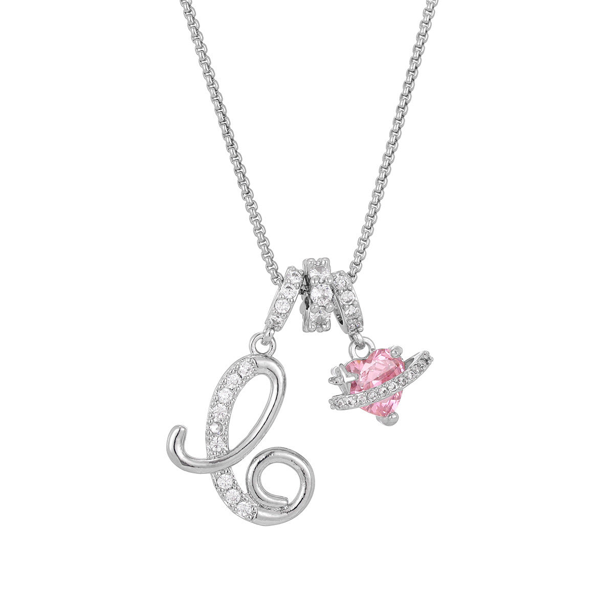 💖Initial Letter Necklace with Pink Heart Charm✨