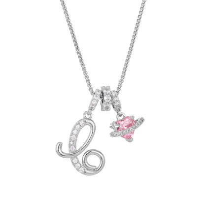 💖Initial Letter Necklace with Pink Heart Charm✨