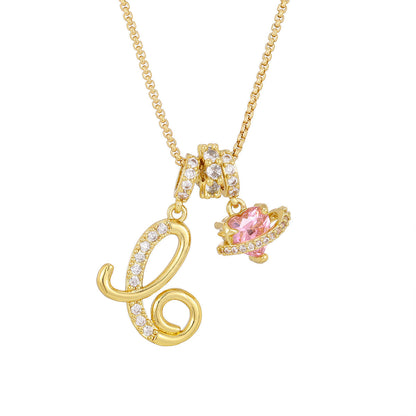 💖Initial Letter Necklace with Pink Heart Charm✨