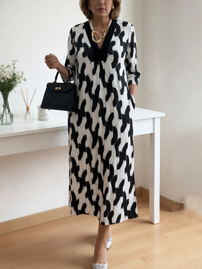🌸Early Spring Sale 50% OFF!🔥 Casual Chic Maxi Dress – V-Neck, Mid-Length Sleeves, Perfect for Every Day ✨