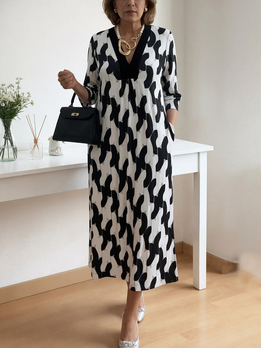 🌸Early Spring Sale 50% OFF!🔥 Casual Chic Maxi Dress – V-Neck, Mid-Length Sleeves, Perfect for Every Day ✨