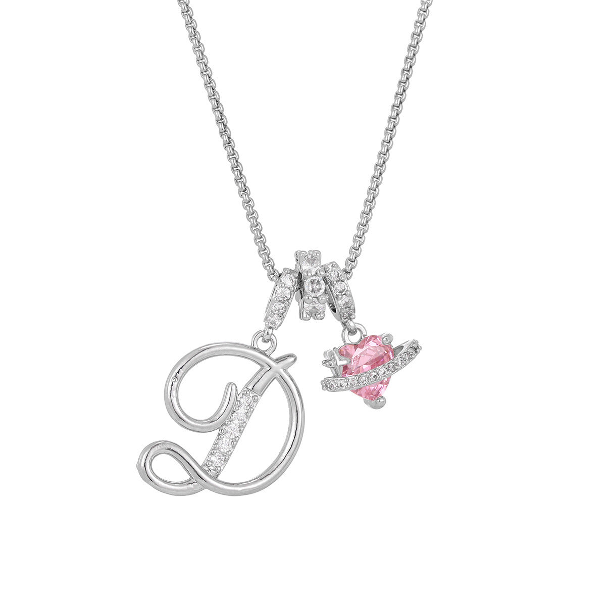 💖Initial Letter Necklace with Pink Heart Charm✨