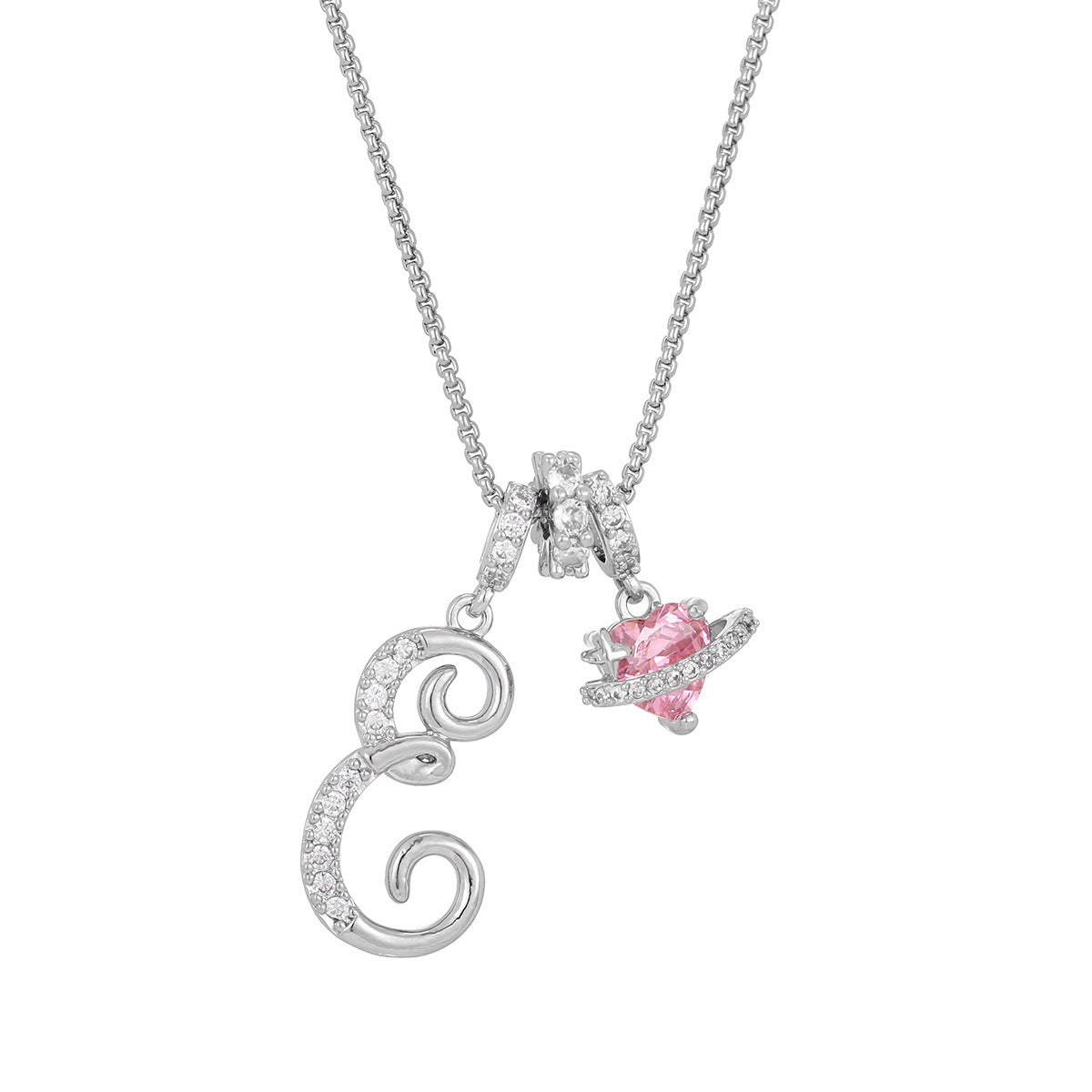 💖Initial Letter Necklace with Pink Heart Charm✨