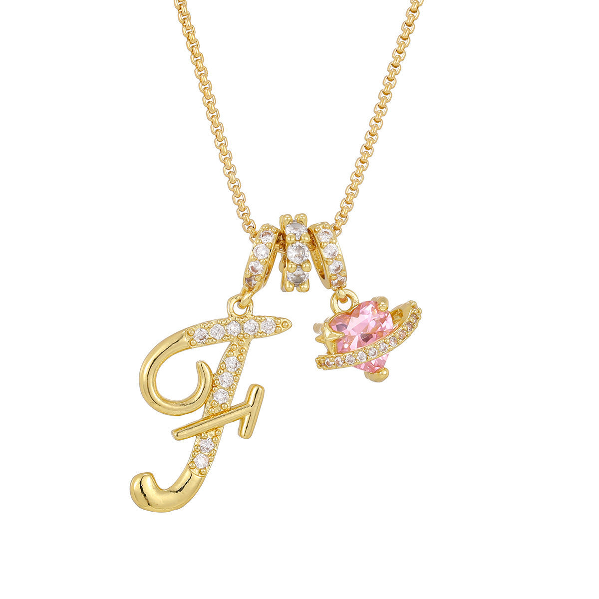 💖Initial Letter Necklace with Pink Heart Charm✨