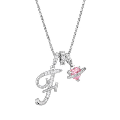💖Initial Letter Necklace with Pink Heart Charm✨