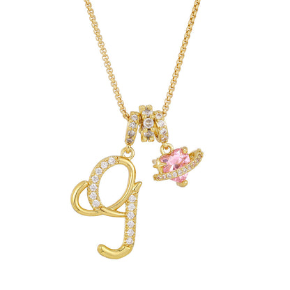 💖Initial Letter Necklace with Pink Heart Charm✨