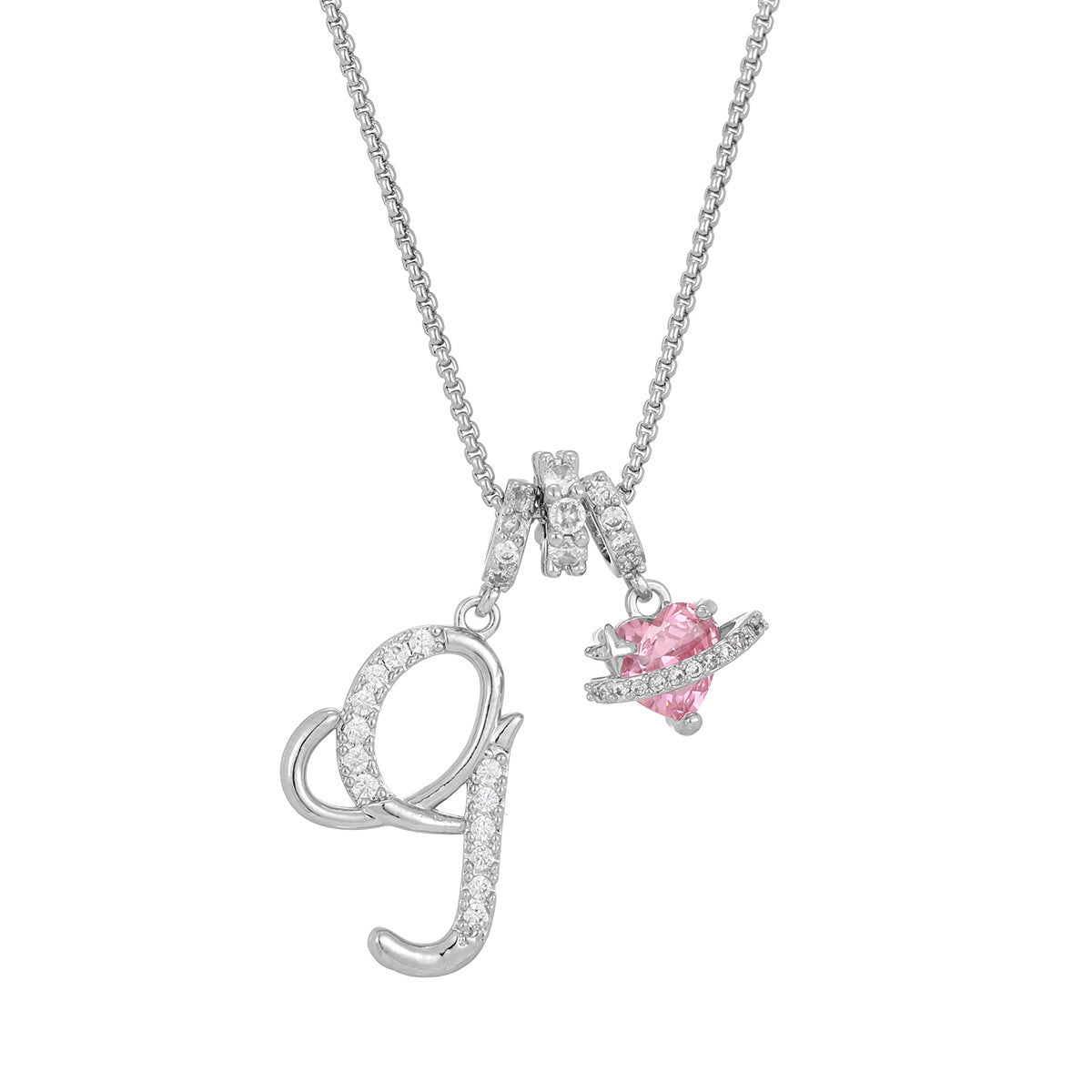 💖Initial Letter Necklace with Pink Heart Charm✨