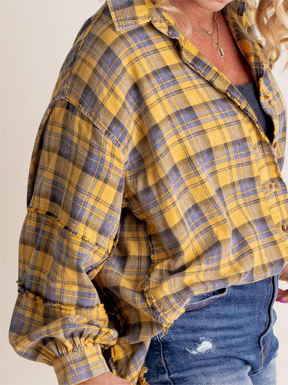 ⏰Early Autumn Sales 49% OFF🍂Women's Mineral Washed Button Down Plaid Shirt With Pockets
