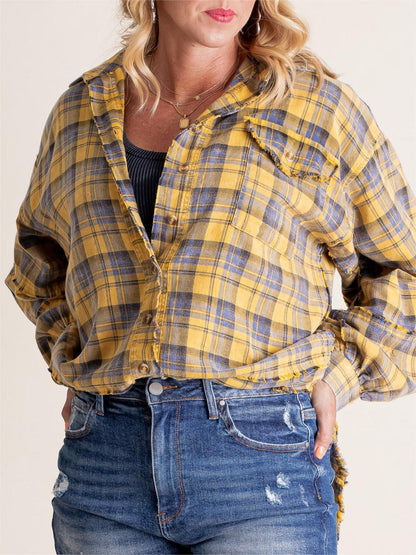 ⏰Early Autumn Sales 49% OFF🍂Women's Mineral Washed Button Down Plaid Shirt With Pockets