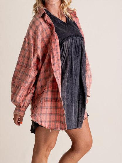 ⏰Early Autumn Sales 49% OFF🍂Women's Mineral Washed Button Down Plaid Shirt With Pockets