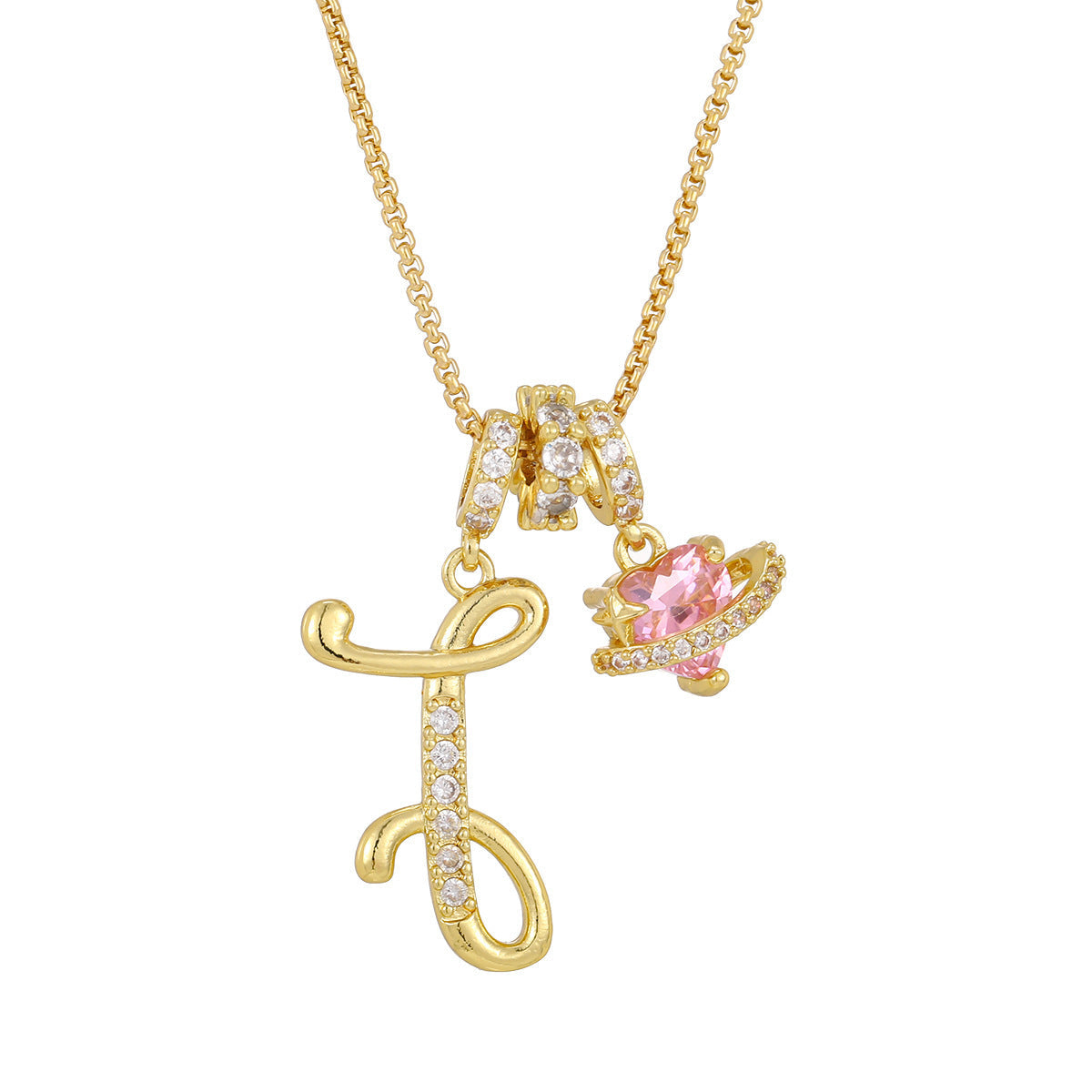 💖Initial Letter Necklace with Pink Heart Charm✨