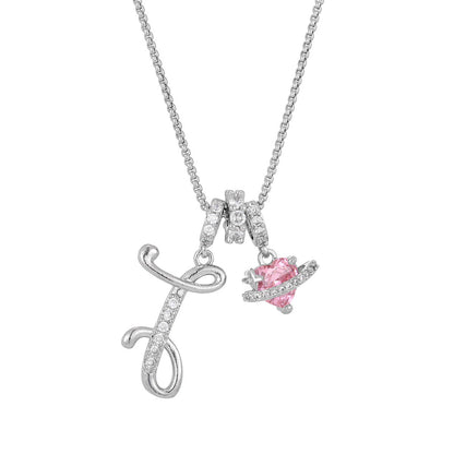 💖Initial Letter Necklace with Pink Heart Charm✨