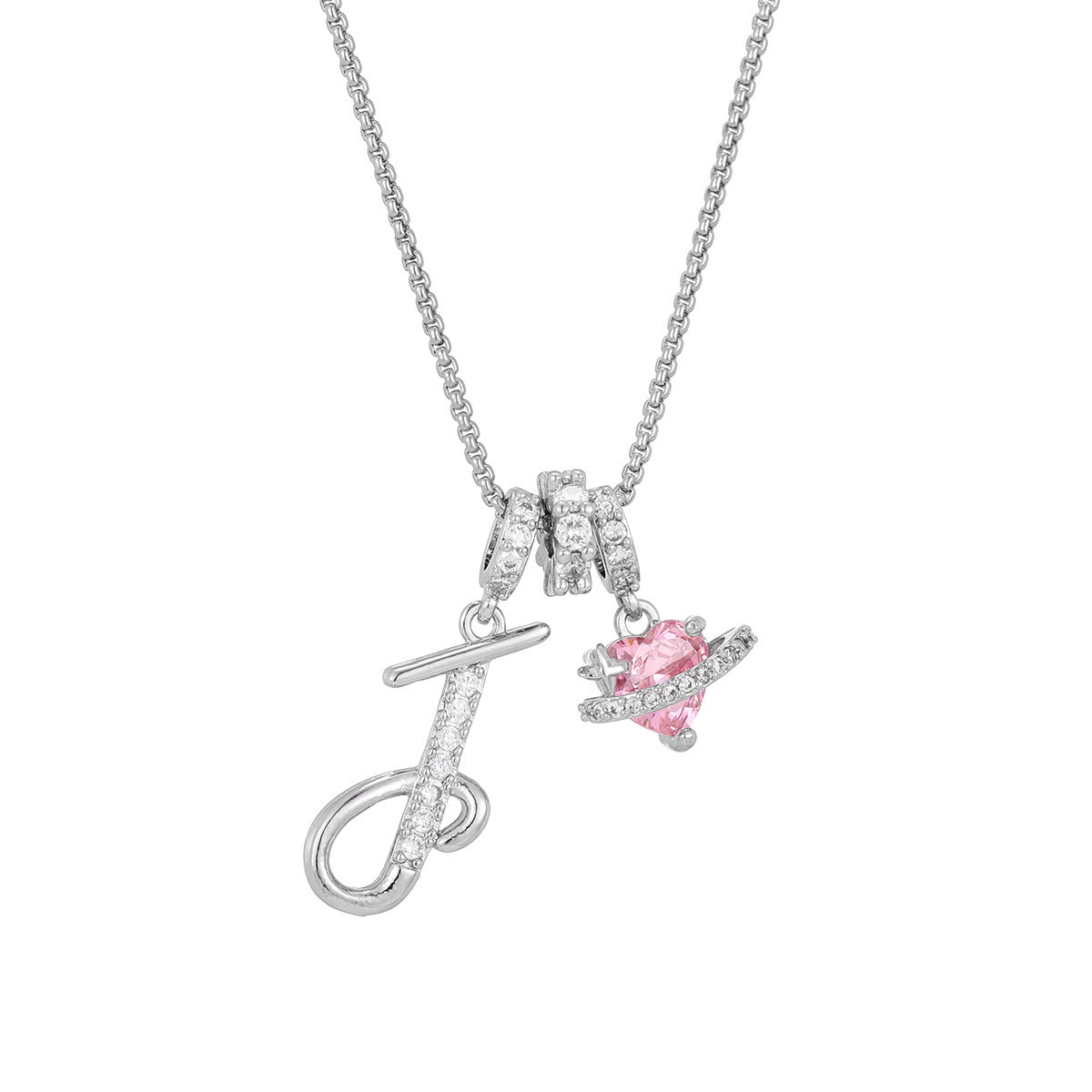 💖Initial Letter Necklace with Pink Heart Charm✨