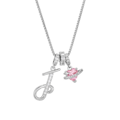 💖Initial Letter Necklace with Pink Heart Charm✨
