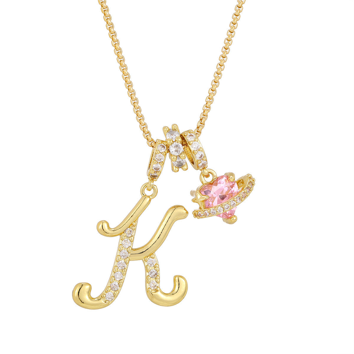 💖Initial Letter Necklace with Pink Heart Charm✨