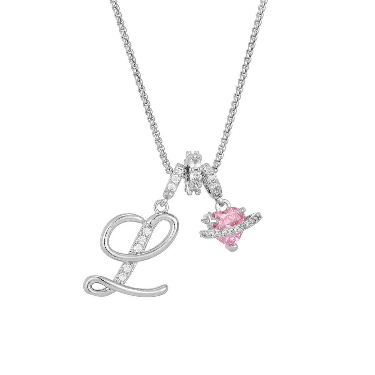💖Initial Letter Necklace with Pink Heart Charm✨