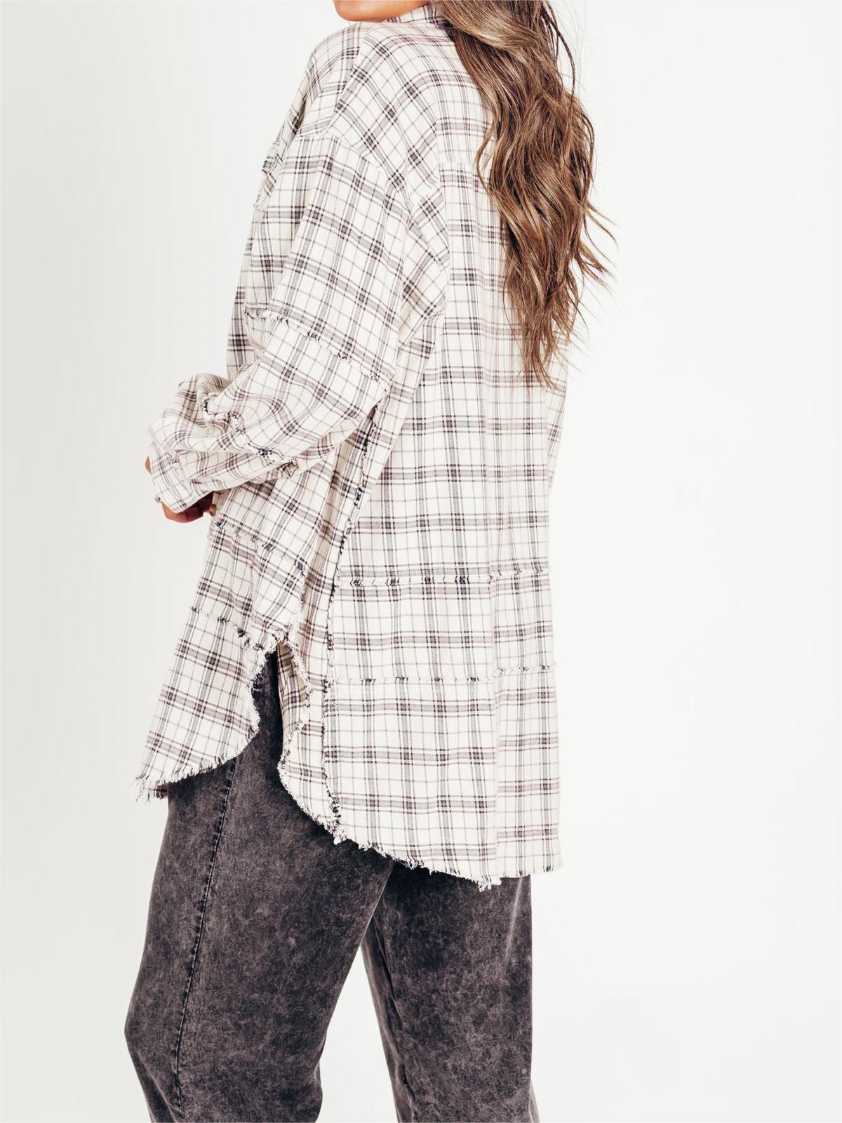 ⏰Early Autumn Sales 49% OFF🍂Women's Mineral Washed Button Down Plaid Shirt With Pockets