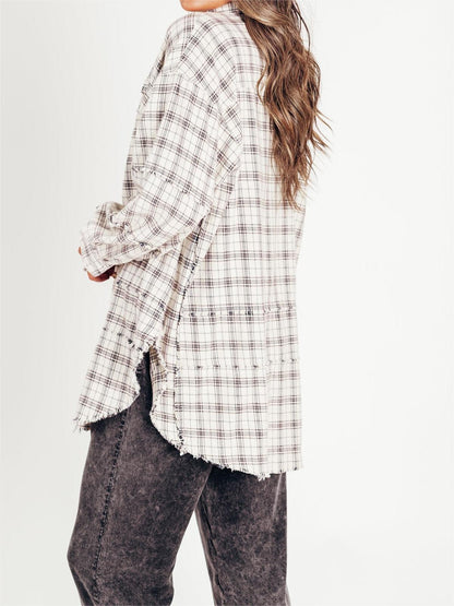 ⏰Early Autumn Sales 49% OFF🍂Women's Mineral Washed Button Down Plaid Shirt With Pockets