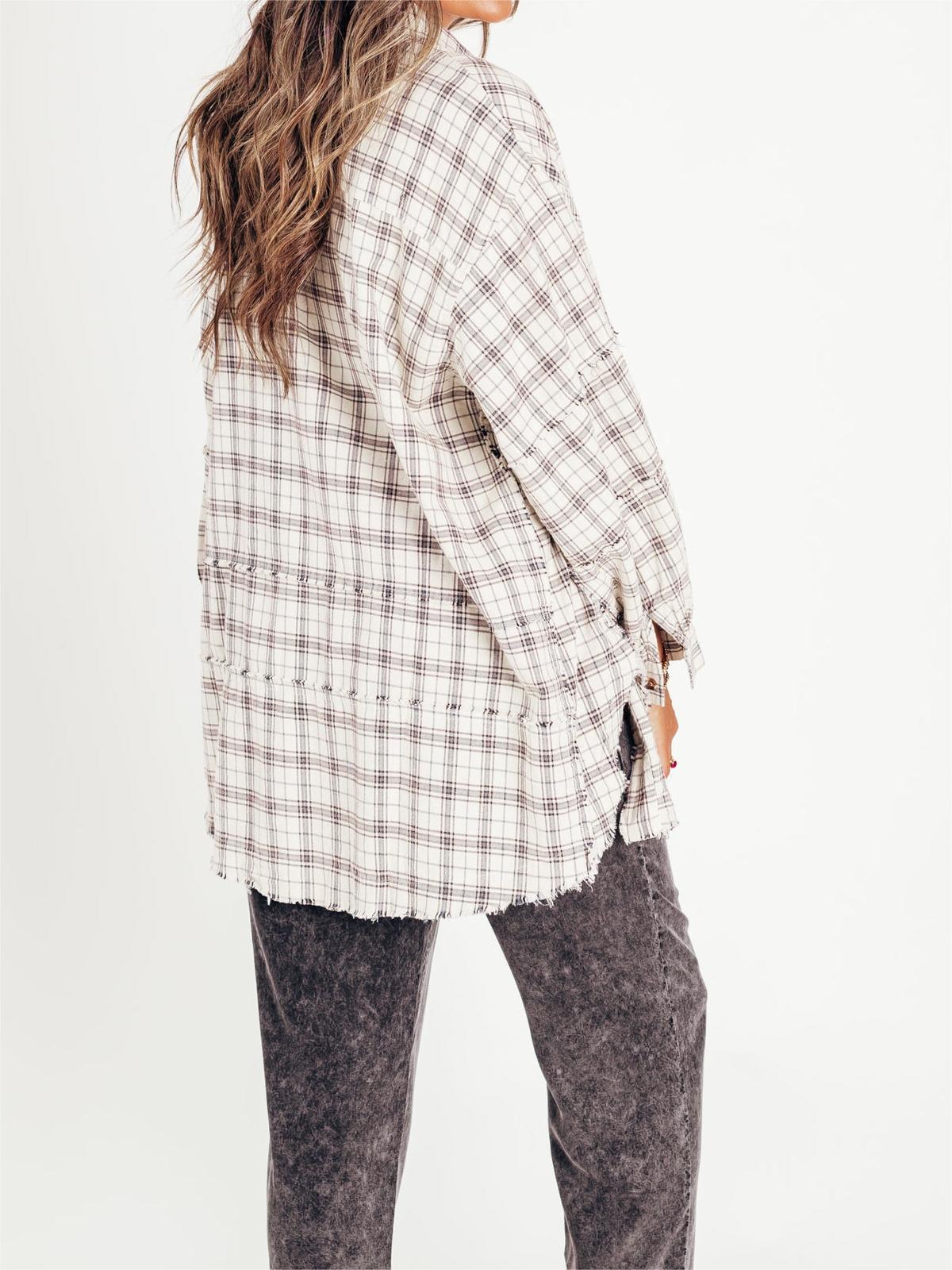 ⏰Early Autumn Sales 49% OFF🍂Women's Mineral Washed Button Down Plaid Shirt With Pockets