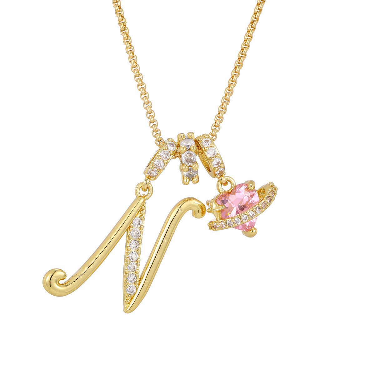 💖Initial Letter Necklace with Pink Heart Charm✨