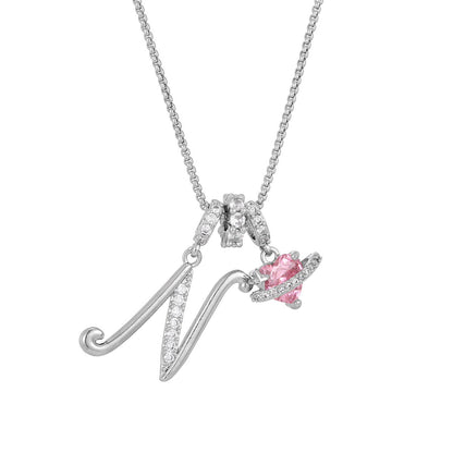 💖Initial Letter Necklace with Pink Heart Charm✨