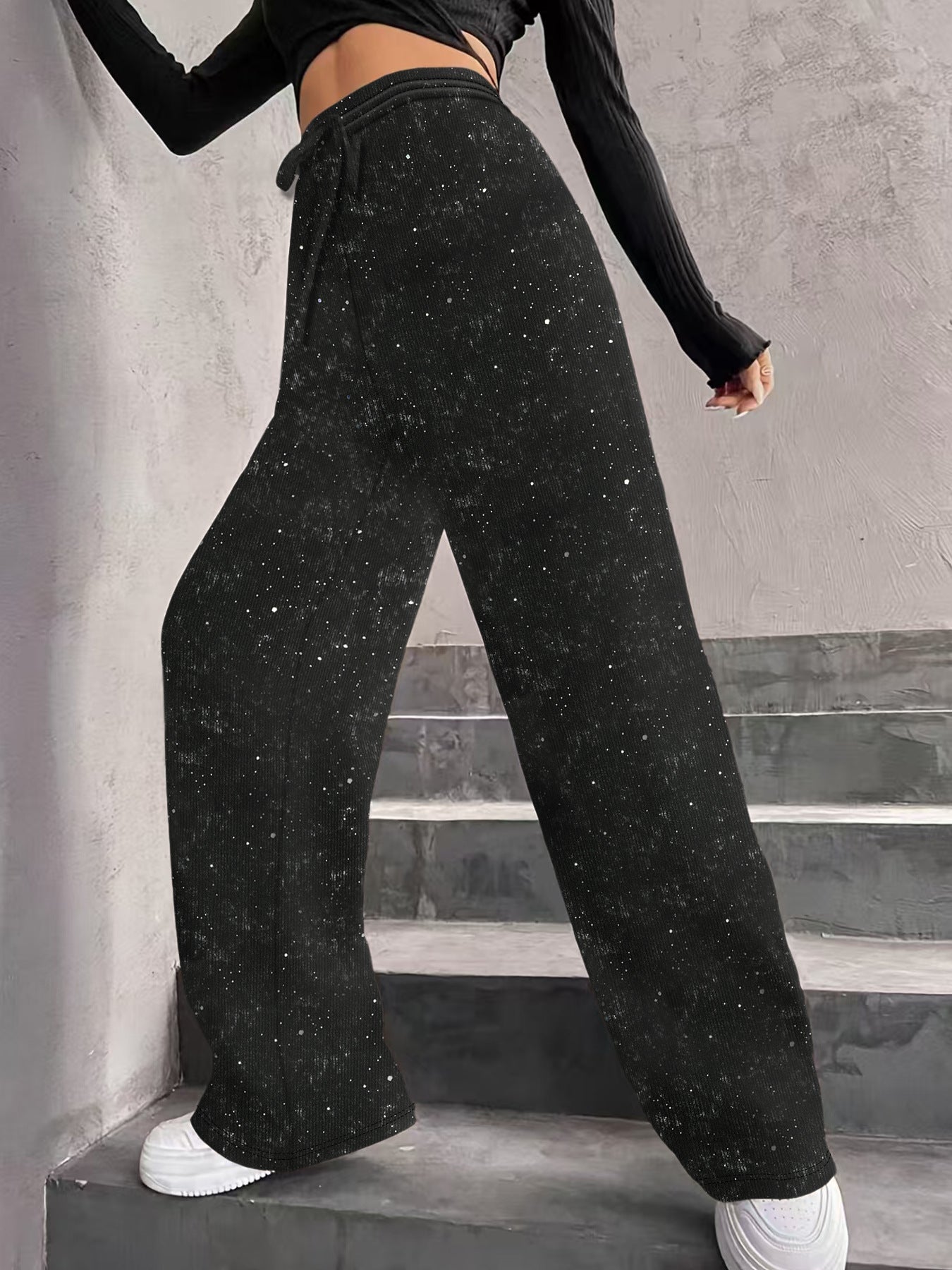 🎅LAST DAY SALE 50% OFF💖Women's Sequin Sparkle Wide Leg Pants with Elastic Waistband