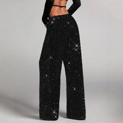🎅LAST DAY SALE 50% OFF💖Women's Sequin Sparkle Wide Leg Pants with Elastic Waistband
