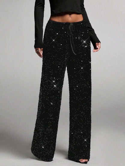 🎅LAST DAY SALE 50% OFF💖Women's Sequin Sparkle Wide Leg Pants with Elastic Waistband