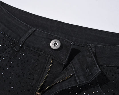 💥Christmas Sale 49% OFF👖 Rhinestone Embellished Slim-Fit Black Denim Jeans - Stretch Comfort with Sparkling Waistband for a Dazzling Look 💎🖤