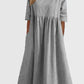 Women's Casual Basic Outdoor Crew Neck Pocket Smocked Cotton Dress